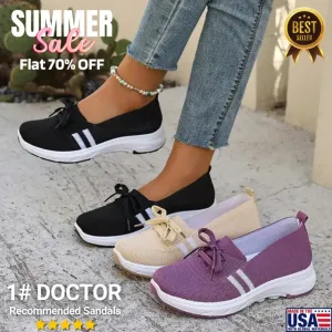 🔥Best Seller🔥Women’s Breathable Knit Slip-On Sneakers with Bow – Lightweight Low-Top Casual Shoes in Beige & White for Everyday Comfort