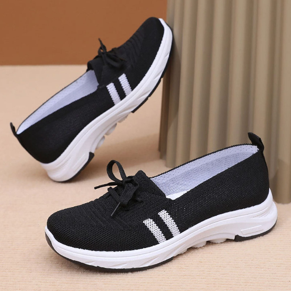 🔥Best Seller🔥Women’s Breathable Knit Slip-On Sneakers with Bow – Lightweight Low-Top Casual Shoes in Beige & White for Everyday Comfort