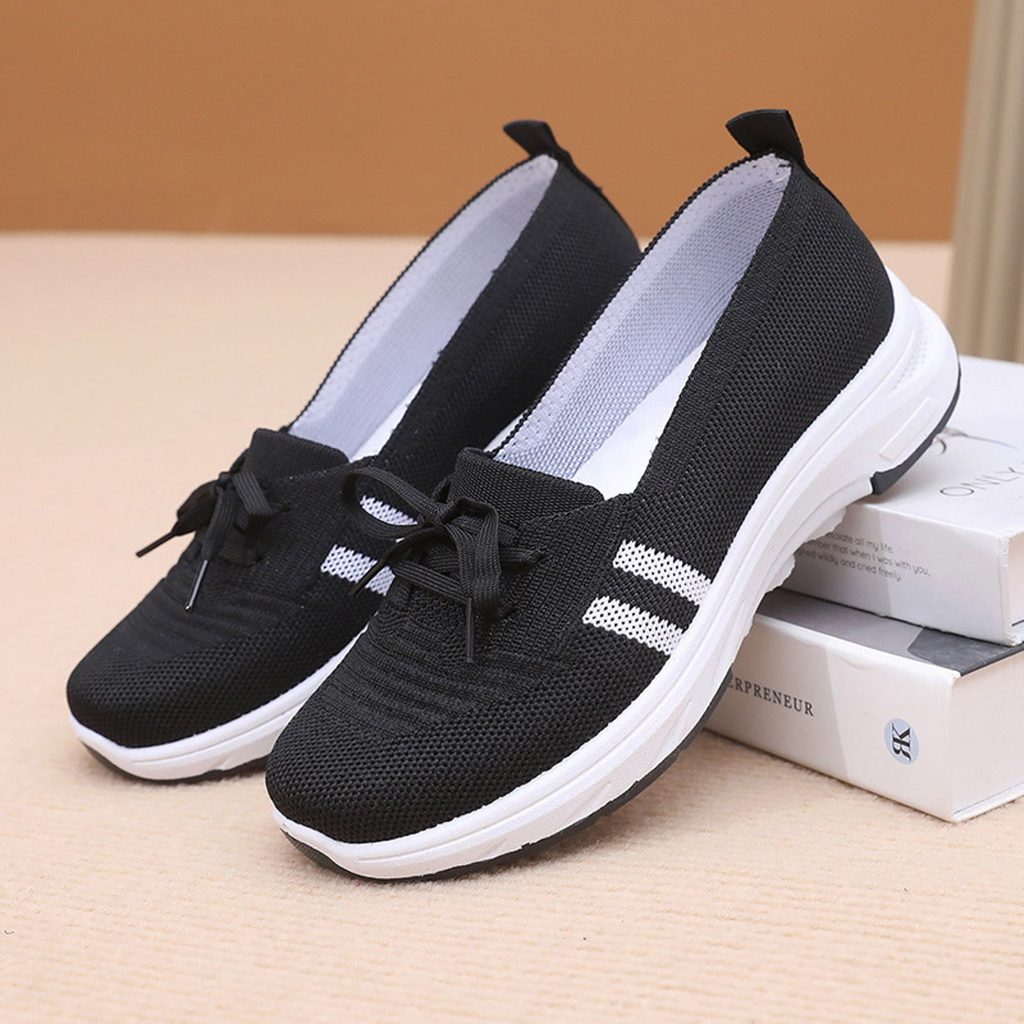🔥Best Seller🔥Women’s Breathable Knit Slip-On Sneakers with Bow – Lightweight Low-Top Casual Shoes in Beige & White for Everyday Comfort