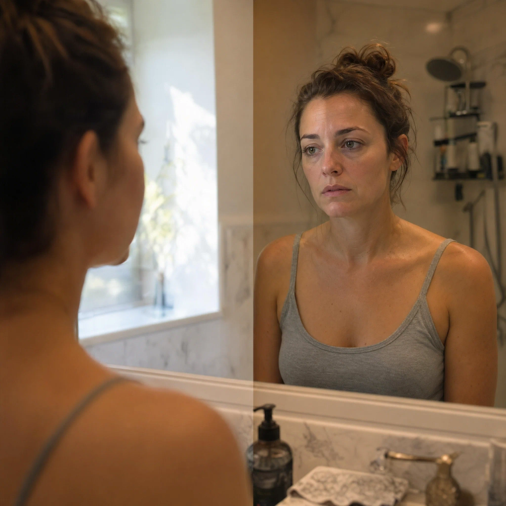 Woman looking in a mirror